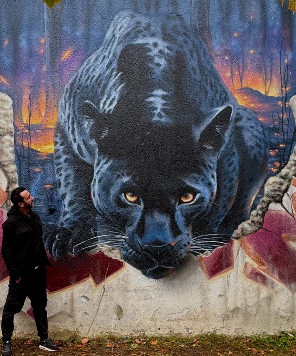 Fresque murale panthère noire